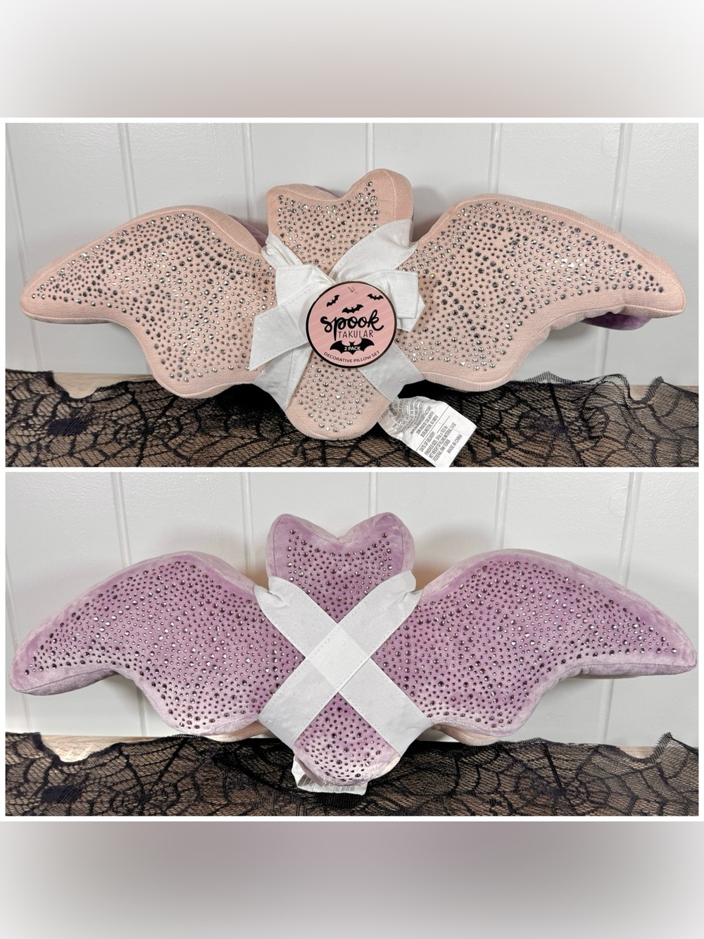 NEW Spooktacular Bedazzled Bats Halloween Pillows